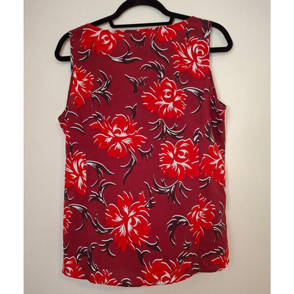 Talbots Women's Size 10 Sleeveless V-Neck Red & Maroon Floral‎ Side Zip Blouse - Picture 3 of 8
